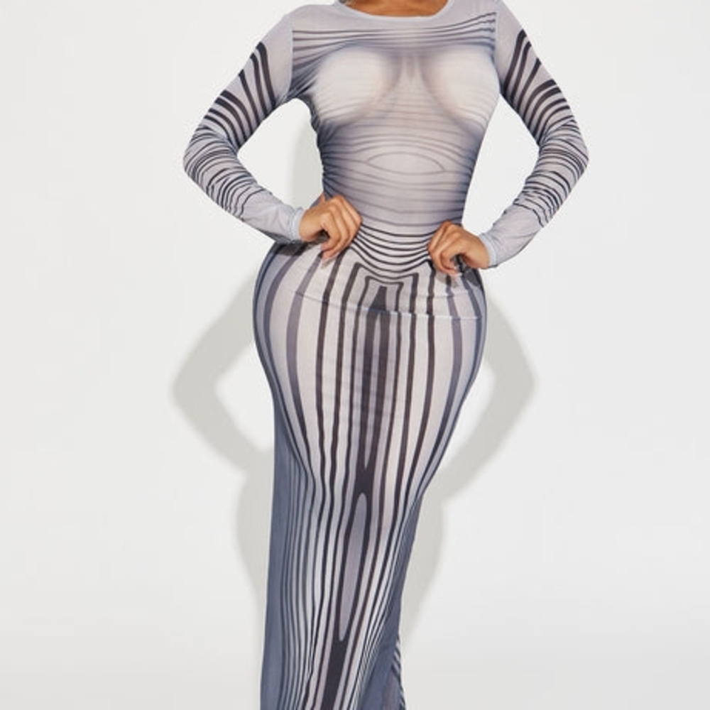 Fashion Nova Black and White Striped Maxi Dress